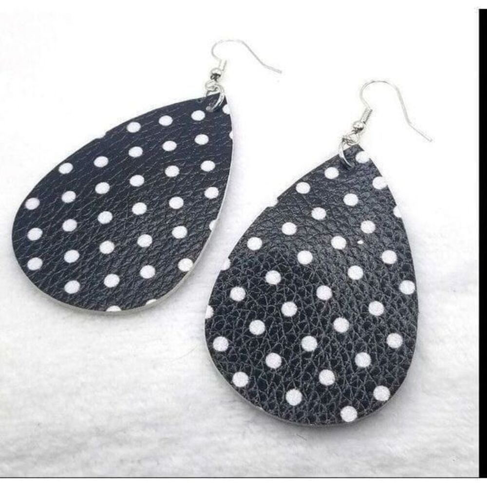 Faux leather Teardrop Dangle vegan friendly earrings.